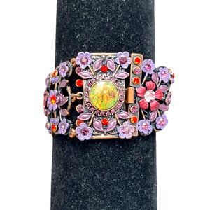 MX PURPLE AND PINK FLORAL BRACELET W CHERUB CLASP